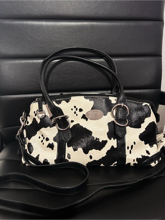 Dooney & Bourke Handbags - Vintage Dooney & Bourke Cow Print Satchel, Top Handle Bag with Detachable Strap